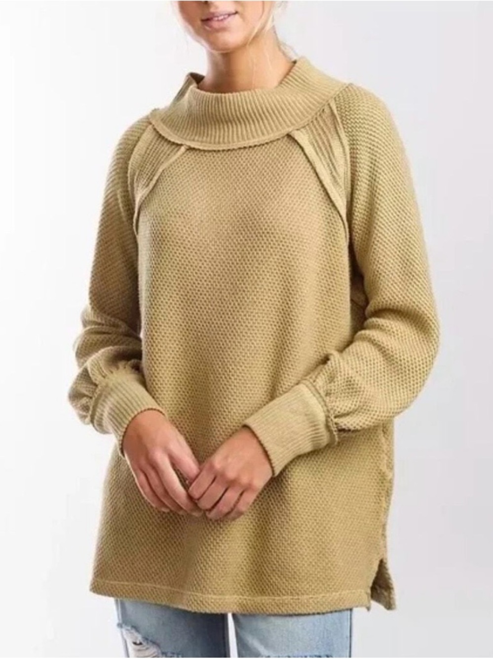 Free People She's A Keeper thermal waffle knit tunic sweater size M